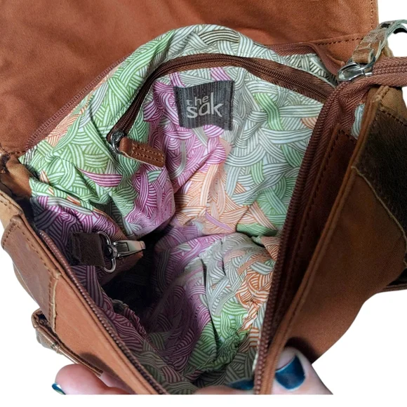 The Sak Brown Leather Convertible Fold over Backpack Satchel Bag Handbag Purse - Picture 6 of 10